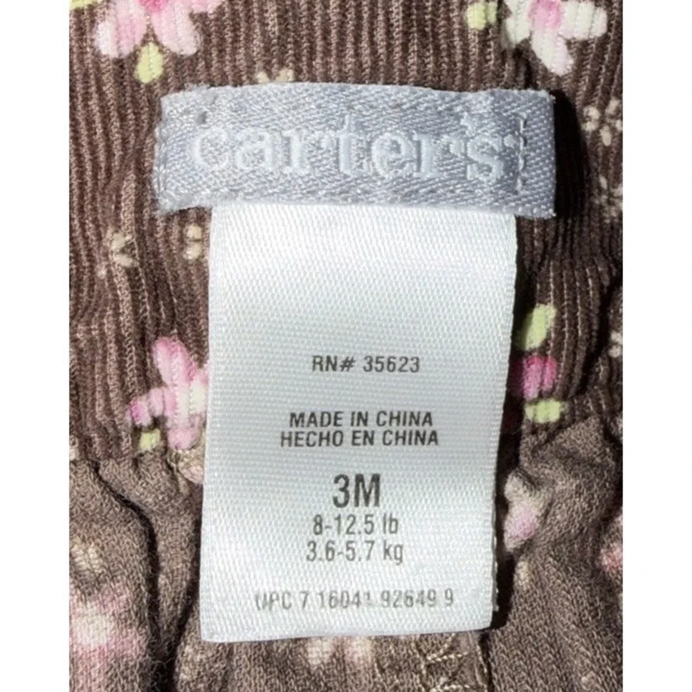 Vtg‎ Carters Baby Floral Bubble Romper Overalls Brown Corduroy 3 Months